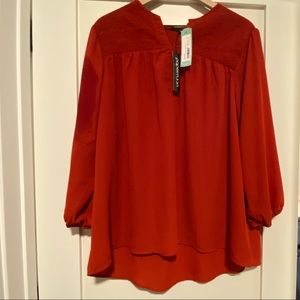 Papermoon blouse Hollis Smocked Detail Orange Red